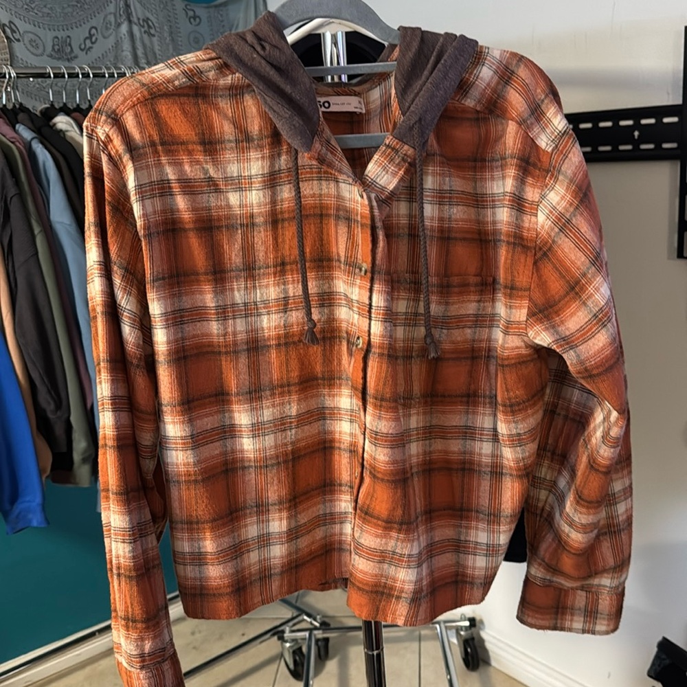 Flannel with hood, slightly cropped